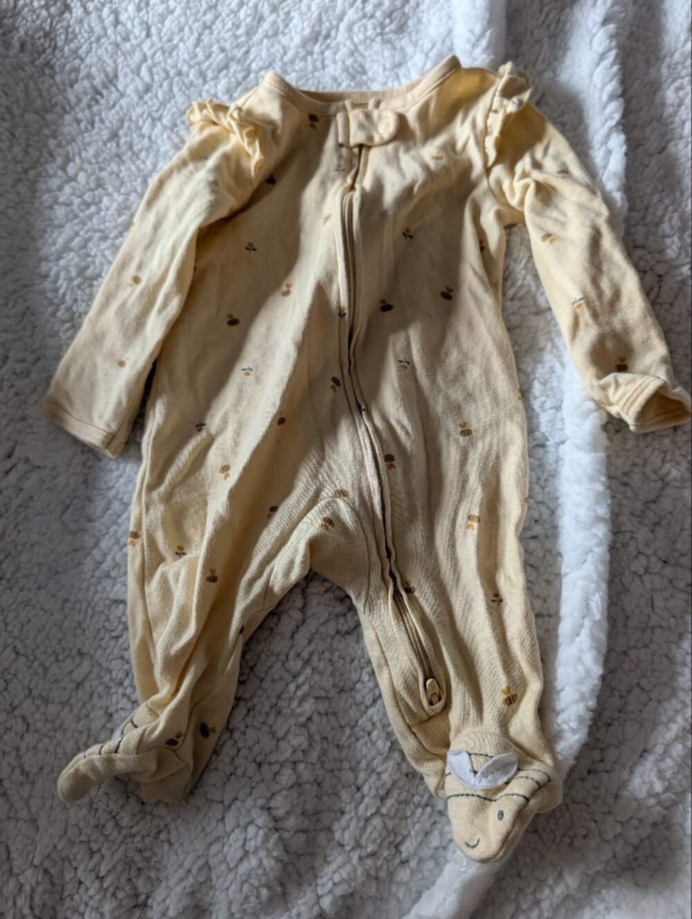 Carter's Cream Yellow Footed Zippered Sleep Pajamas with Bee Detail